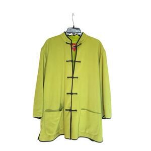 Shanghai Tang 100% Cashmere Lime Green Coat Jacket WMN's 44.100% Silk Lining